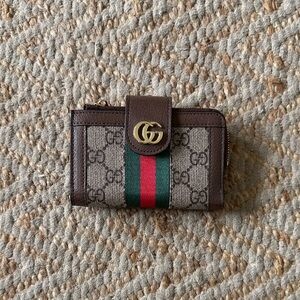 Brown GG Supreme Wallet with Red & Green Stripe
